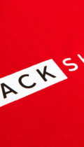 close up blackskullz logo on red mens t shirt