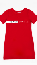 womens red long tshirt with blackskullz logo