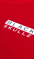 blackskullz logo on red tshirt