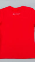 just different white embroidery on red tshirt