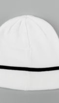 back view of white beanie
